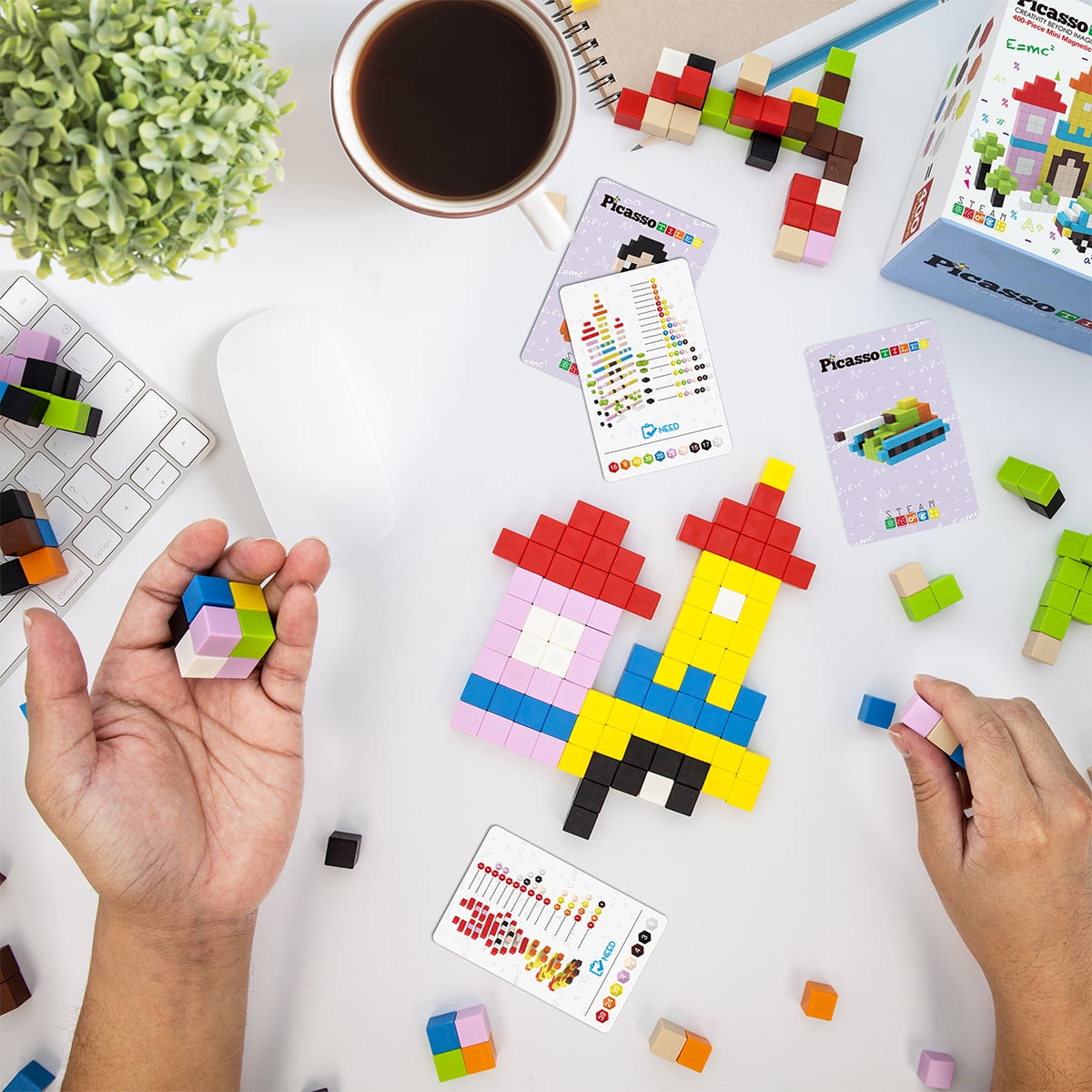 PicassoTiles 400PCS 0.5" Pixel Magnetic Puzzle Cubes, Mix & Match STEAM Building Blocks, Educational Sensory Construction Toy for Kids