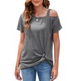 thumbnail image 2 of SAYFUT Women's Summer Cold Shoulder Tunics Tops Casual Short Sleeve T shirt Front Twist Knot Blouse Sexy Tunic Top, up to size 2XL, Black/ Grey/ Wine Red, 2 of 8