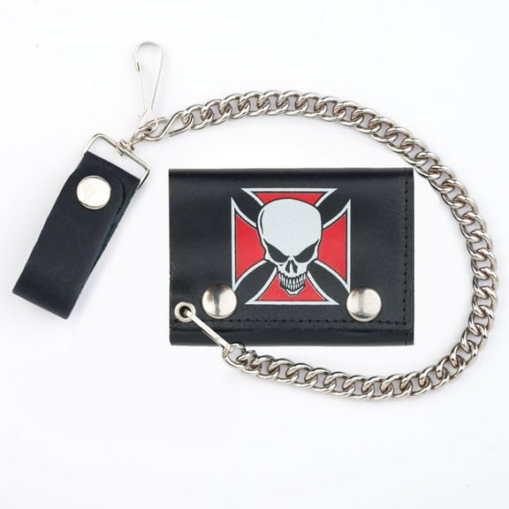 Skull & Iron Cross Men's Black Leather Chain Wallet