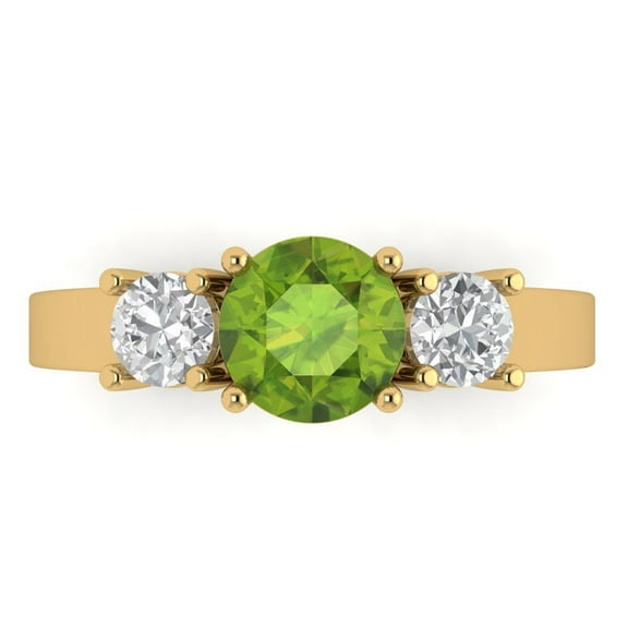 Three-Stone Engagement Ring for Women - 1.5ct Natural Peridot in 18K Yellow Gold Promise Ring