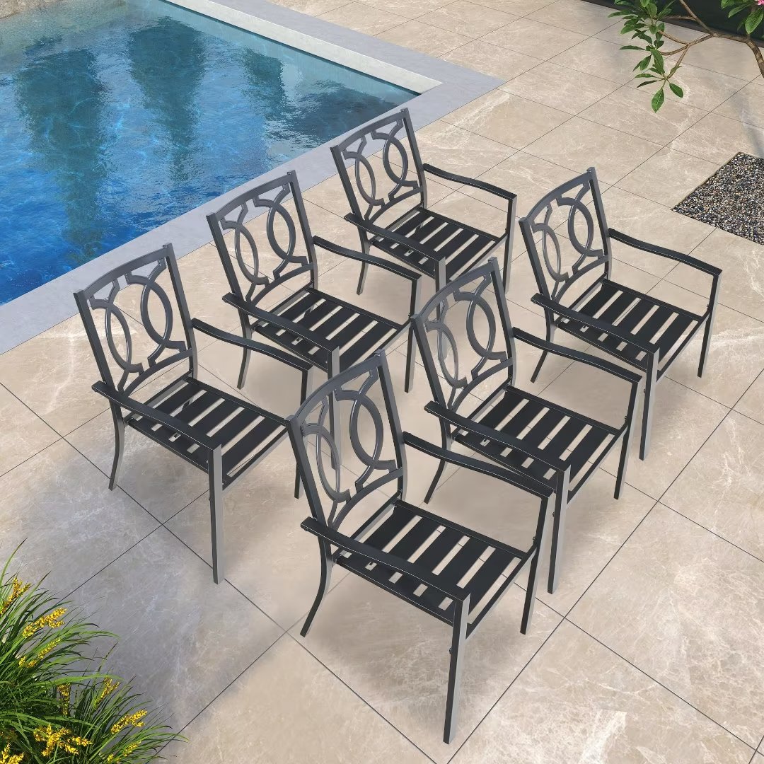 Iwicker Outdoor Patio Metal Chairs Set of 6 Steel Stackable Dining