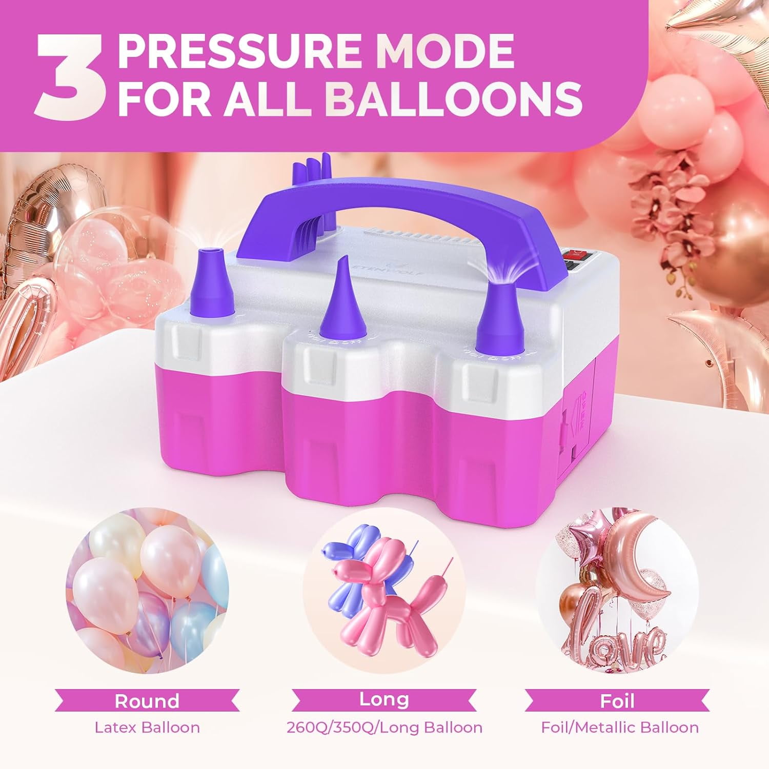 Electric Balloon Pump with 3 Nozzles, Fast Balloon Inflator for Latex Foil Balloons, Portable Air Pump for Party Wedding Decor
