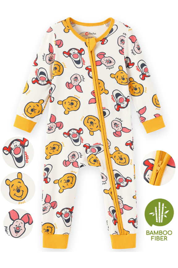 Winnie the Pooh Baby Romper Jumpsuits Bamboo Viscose Zip One Piece Girl Boy Shower Gift Infant
