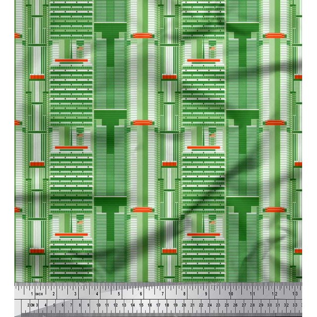 Soimoi Polyester Crepe Fabric Buildings Architectural Print Fabric by Yard 42 Inch Wide
