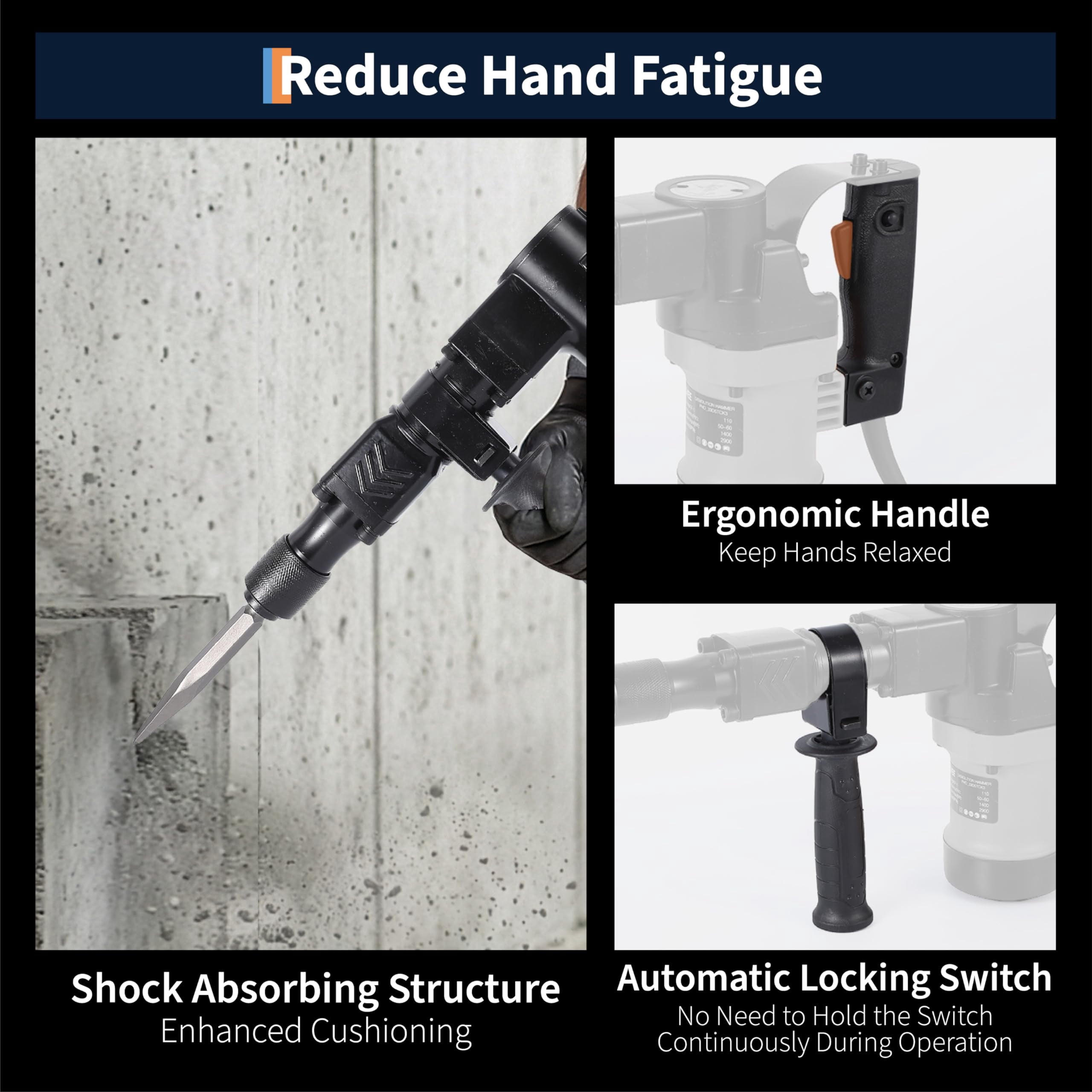 Demolition Jack-Hammer,1400W Electric Jackhammer Heavy Duty with 2 Bits 360 Degree Swiveling Handle Carrying Case Gloves for Trenching and Breaking Holes
