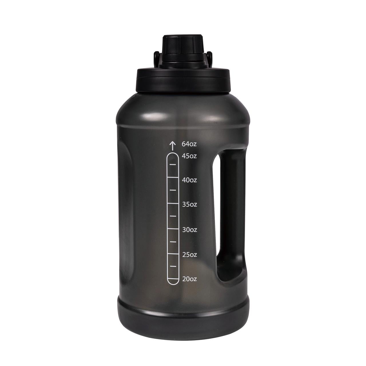 Mainstays 64 Fluid Ounces Water Bottle, Translucent Black, with Straw/ Chug 2 in 1 Lid, Light Weight, Reusable, Plastic