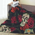 thumbnail image 3 of LNWH Skull Arounding Rose Pattern Throw Blanket, Flannel Sofa Blankets for All Seasons, 40"x30", 3 of 8