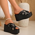 thumbnail image 3 of Wedge Heels for Women Peep Toe Platform Sandals 2026 Summer Fashion Splice Floral Embroidery Mesh Slip on Comfortable Slides Beach Shoes Black Size 7, 3 of 8
