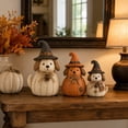 thumbnail image 5 of Fall Halloween Witch Dog Decor Set of 3, Rustic Sewing Texture Puppy Resin Figurine, Cute Non-spooky Seasonal Ornaments for Halloween Home Display, 5 of 7