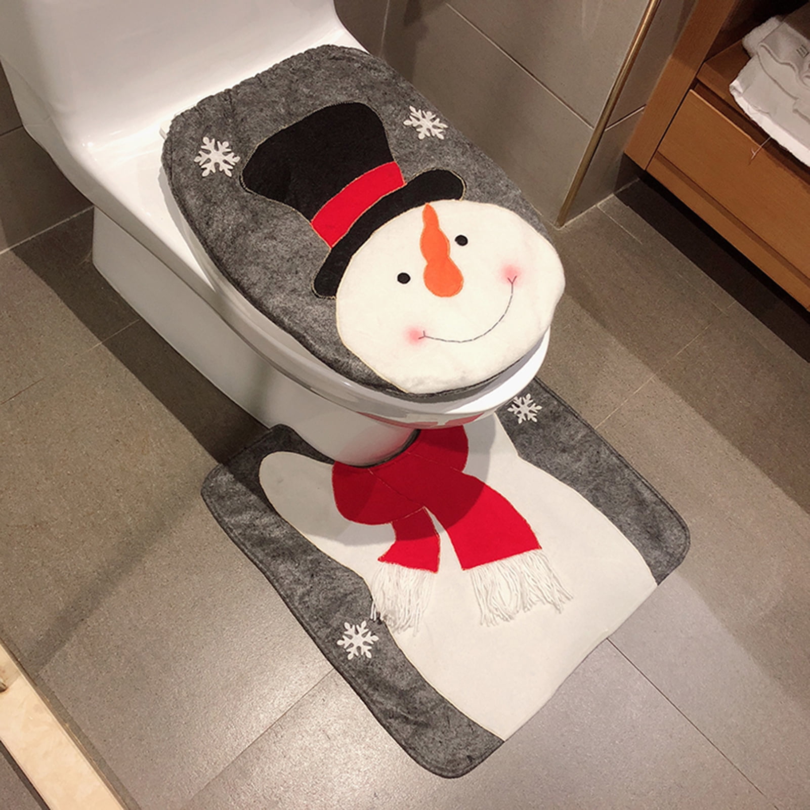 3Pcs/Set Home Bathroom Decor Christmas Santa Claus Printed Non-Slip Floor O8K0 