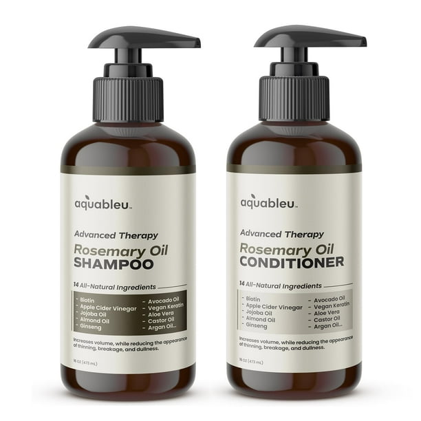 Aquableu Advanced Therapy Juego de champú y acondicionador de aceite de romero antiadelgazamiento, infundido con 14 ingredientes naturales para volumen, fuerza, espesor y reducción de la opacidad (1