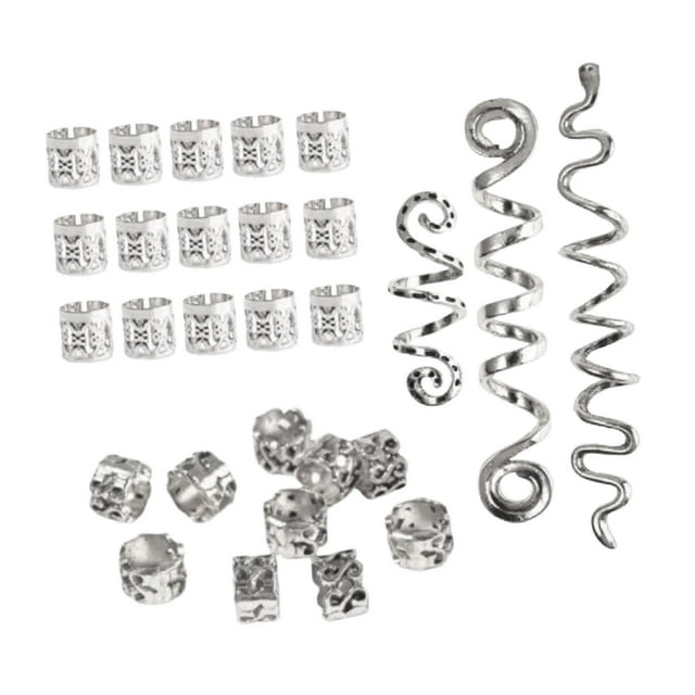 28 piezas de joyería para el cabello para trenzas, anillos para el cabello, pinzas para el cabello DIY, decoración Plata
