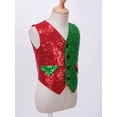 thumbnail image 3 of MSemis Boys Christmas Elf Sequin Vest Color Block Santa Xmas Waistcoat Dance Tops Red&Green 6, 3 of 7