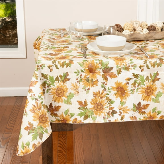 Everyday Luxuries Waterproof Square Fitted Tablecloth 52 x 52 Inch Stain and Wrinkle Resistant | Decorative 3.6 gauge Sunflower Fields Vinyl Table Cover for Indoor Outdoor Seating & Occasions.