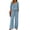 Blue, variant on Womens Linen Set Matching Wide Leg Lounge Pants Gauze Capri Set Beach Vacation Outfits Linen Pants Set Summer Pajamas Roll-up Sleeve Top Summer Vacation Clothes Fashion Outfits Brown L