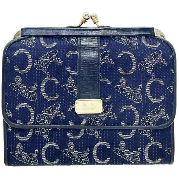 Pre-Owned Celine C Macadam Canvas Leather Navy Blue Sulky Carriage Vintage Tri-fold... (Fair)