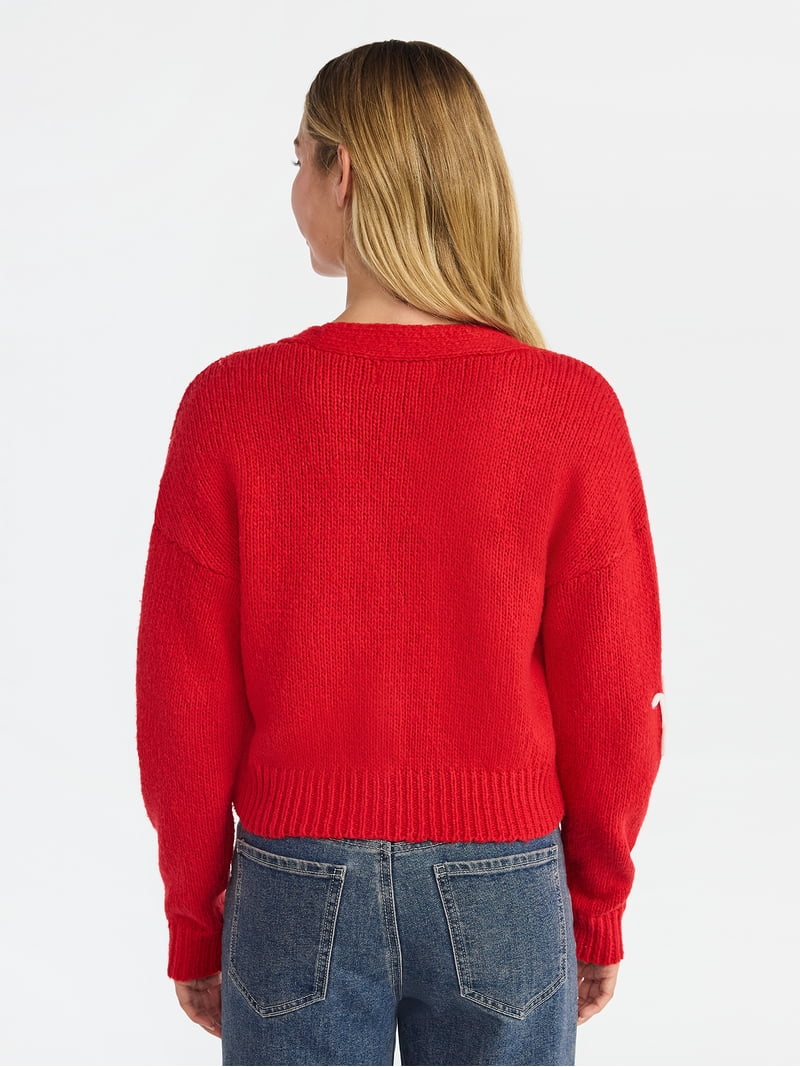 No Boundaries Embroidered Christmas Cardigan, Women's & Women's