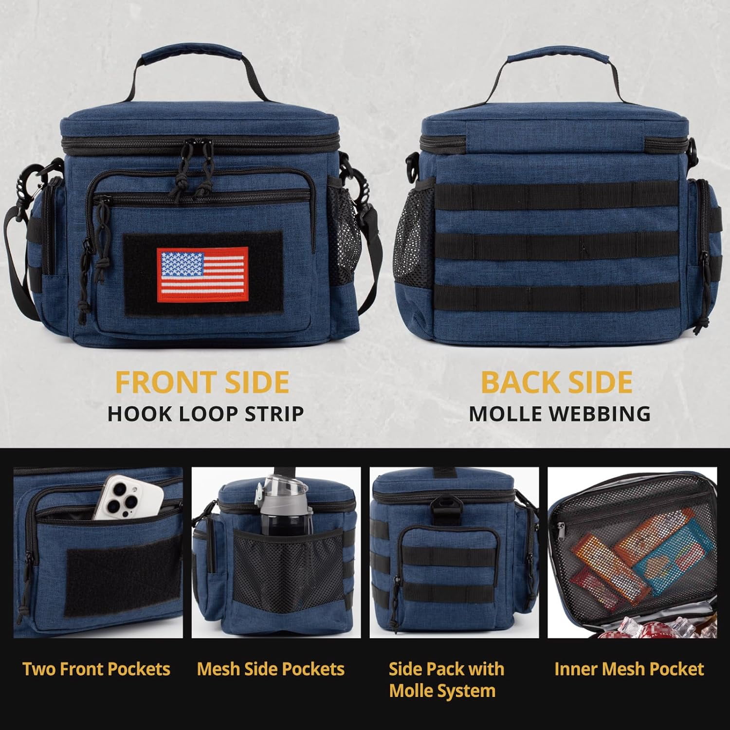 TRIPGEAR Lunch Box for Men, Mens Lunch Bag with Webbing Leakproof Insulated Large Capacity Cooler Bag with Adjustable Shoulder Strap(12.3L Blue)