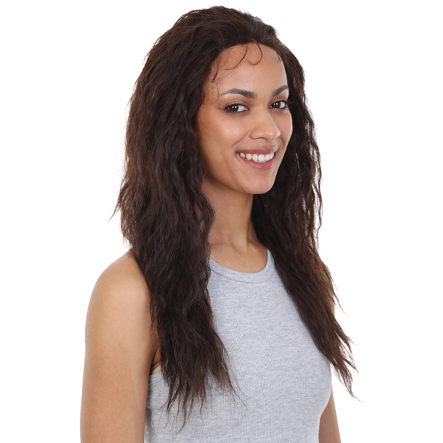 LUXLUXE Bianca 22-inches 100% Human Hair 3½"×13 HD Lace Wig, Heat Resistant Fiber, (Dark Brown)