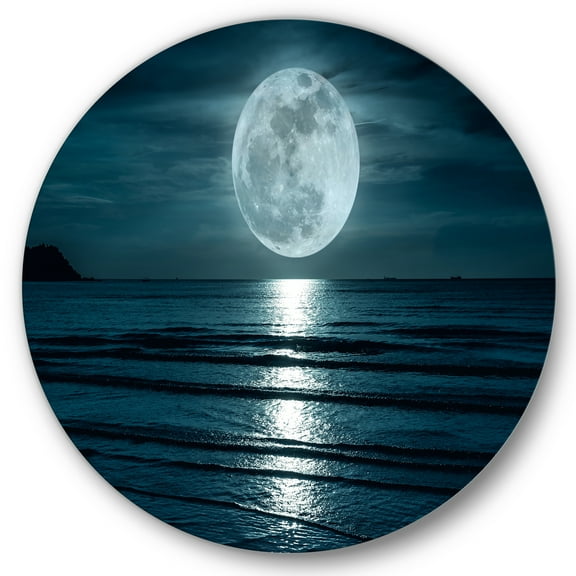 Designart 'Super Full Moon Over The Sea I' Modern Circle Metal Wall Art 36x36 - Disc of 36