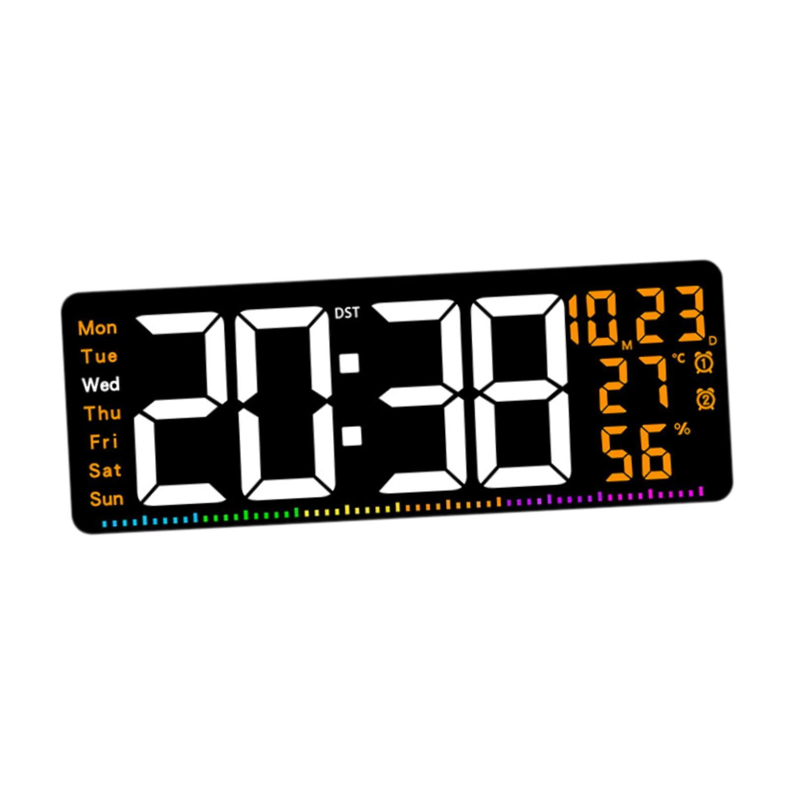 TISHITA Digital Wall Clock with Temperature Display Ideal Gift Sturdy Practical Calendar Clock LED Alarm Clock for Office Bedroom Orange