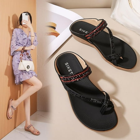 

Sunvit Flat Sandals for Women- Beach Sandals Casual Open Toe Roman Summer Slide Sandals #383 Black