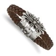 thumbnail image 1 of Bracelet en Filigrane de Cuir Brun Vieilli Poli en Acier Inoxydable, 1 of 2