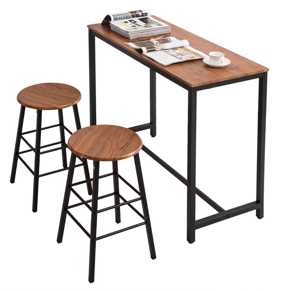 Recaceik 3 Piece Pub Dining Set Modern bar Table and Stools for 2 Kitchen Counter Height Wood Top Bistro Easy Assemble for Breakfast Nook Living Room Small Space Restaurant Rustic Brown 24