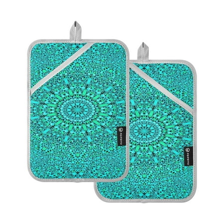 

Pot Holders Set of 2 Heat Resistant Potholders for Kitchen Easy Grip Oven Mitts for Microwave Oven Baking Kitchen BBQ Green Mandala Patterns