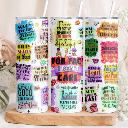[NO STRAW] Funny Tumbler , Sarcastic 20 oz Skinny Tumbler, Humorous Cup Insulated, Funny Saying Tumbler, Trendy Meme Tumbler for Friends