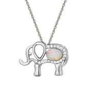 Brilliance Fine Jewelry Sterling Silver Cubic Zirconia and Created Opal Elephant Pendant, 18" Chain