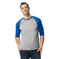 thumbnail image 2 of Gildan Heavy Cotton 3/4 Sleeve Raglan T-Shirt, Soft Cotton, Unisex Baseball Tee, Sport Grey/ Royal, Pack of 4, XL, 2 of 5