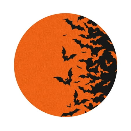 

Salouo Halloween Bats Print Round Coaster Drink Coasters Leather Bar Beer Beverage Coasters for Drinks Set of 4 for Tabletop Protection Coffee Table Decor