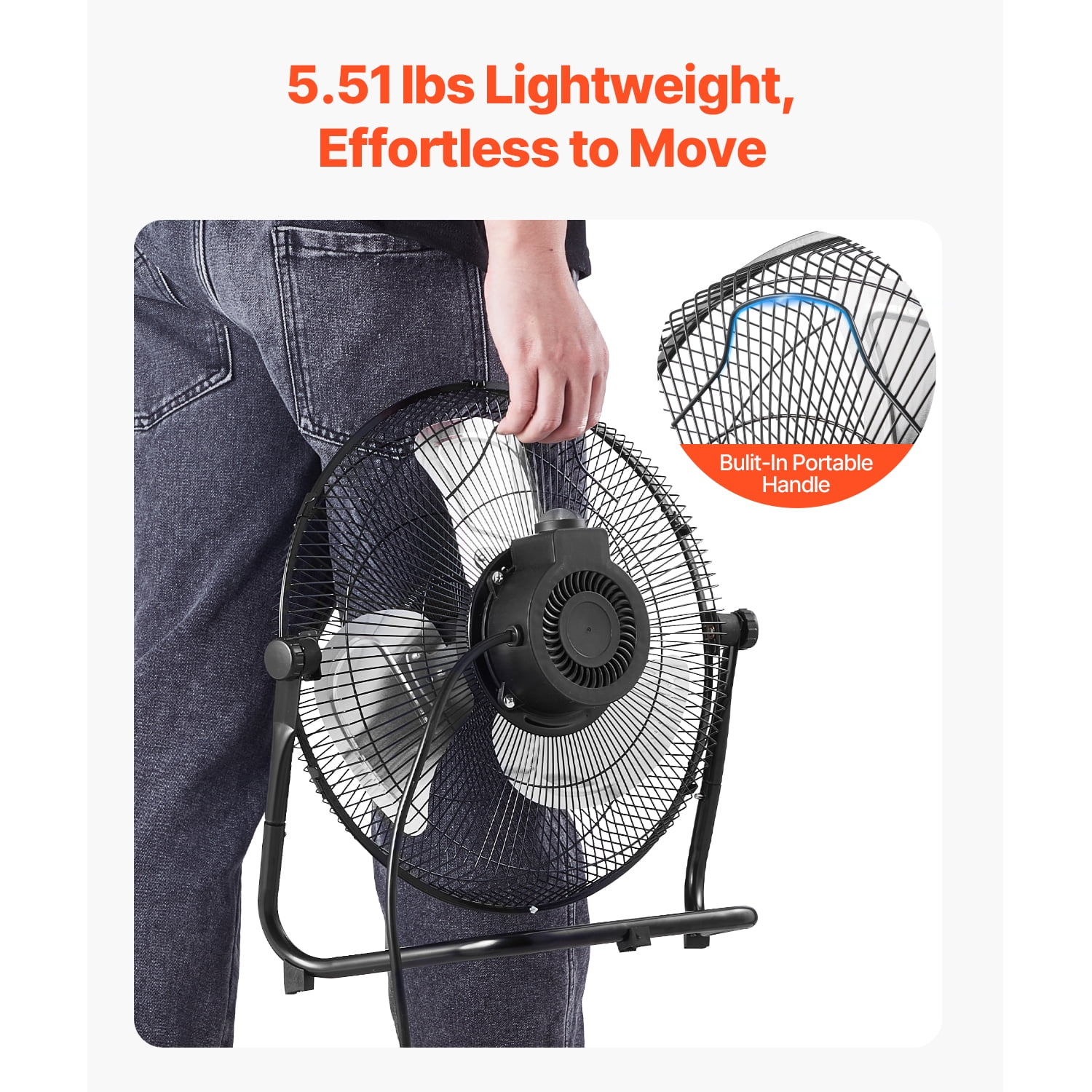 KFFKFF Ground Fan, Trio Velocity Intensity 14 Inch Industrial Grade Fan, 2400 CFM 360° Flexible Orientation 19.69 ft/sec Air Circulation Robust Metallic Fan, Suitable for Residence, Fitness Center