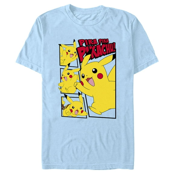 Men's Pokemon Pikachu Comic Panels Graphic Tee Light Blue Small