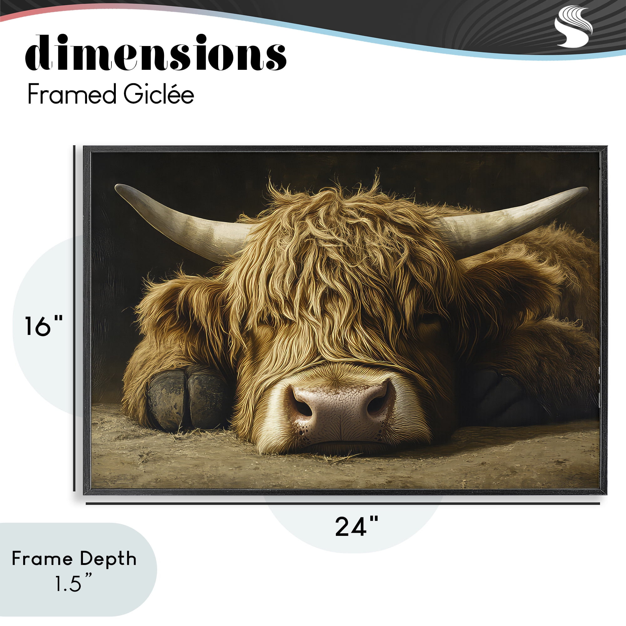 Stupell Industries Sleeping Highland Cow & Hoof Black Framed Giclee Art, design by The Wands Want