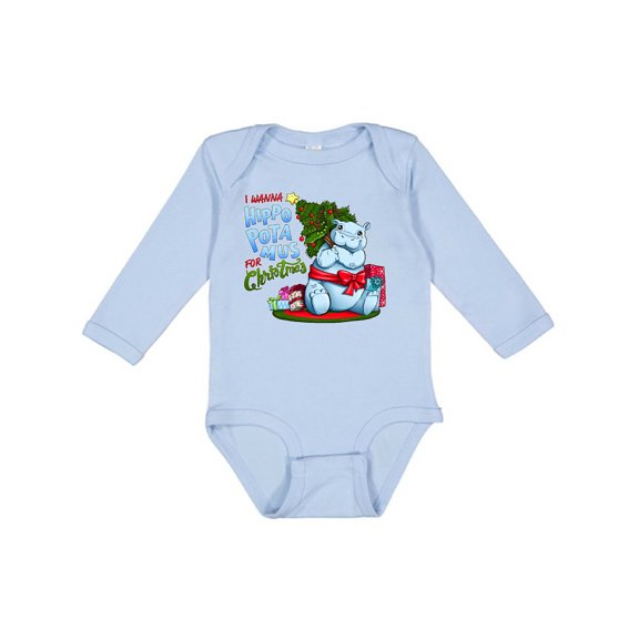 Inktastic I Wanna Hippopotamus for Christmas Cute Hippo Boys or Girls Long Sleeve Baby Bodysuit