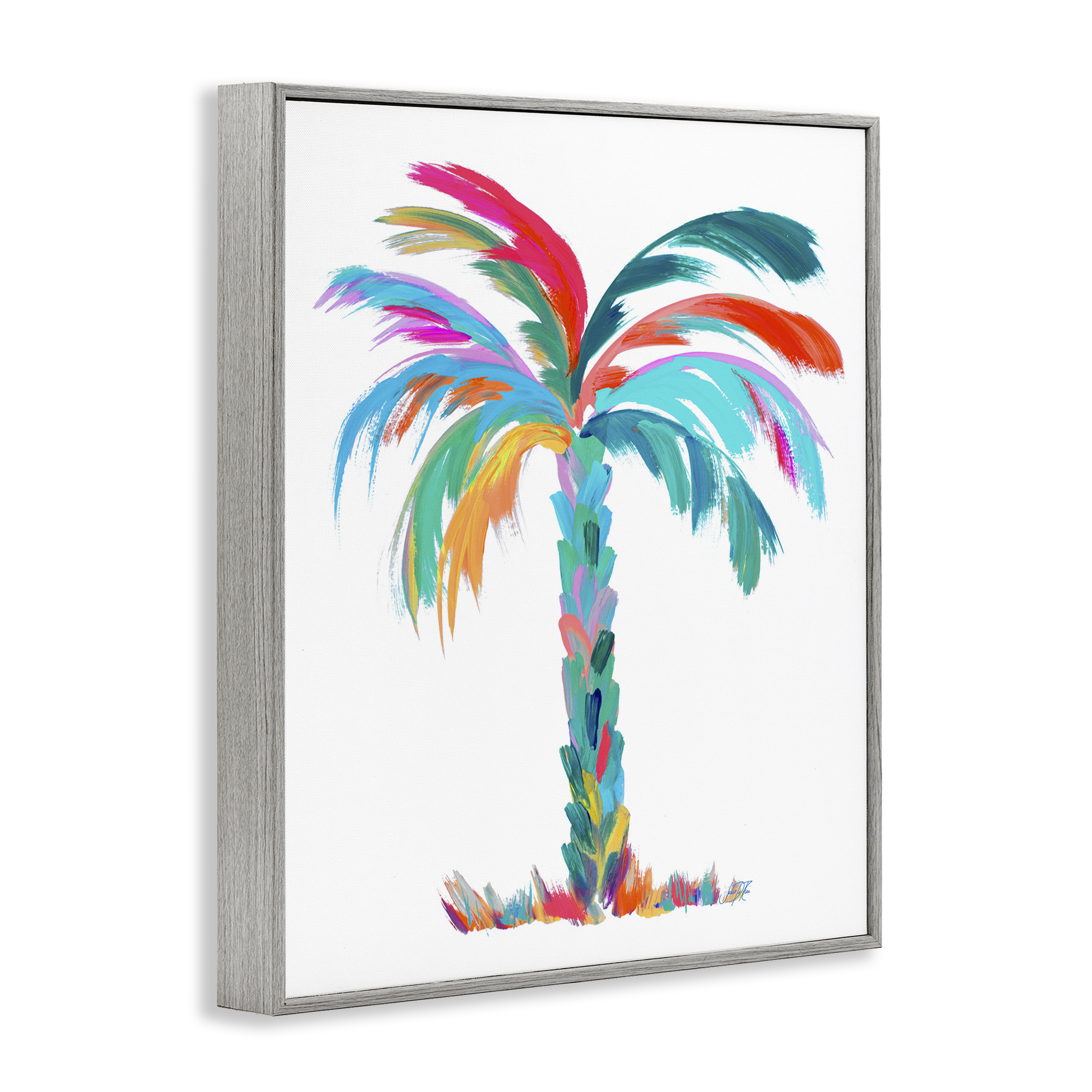 Stupell Industries Vivid Palm Tree Botanical & Floral Painting Gray Framed Art Print Wall Art, 16 x 20