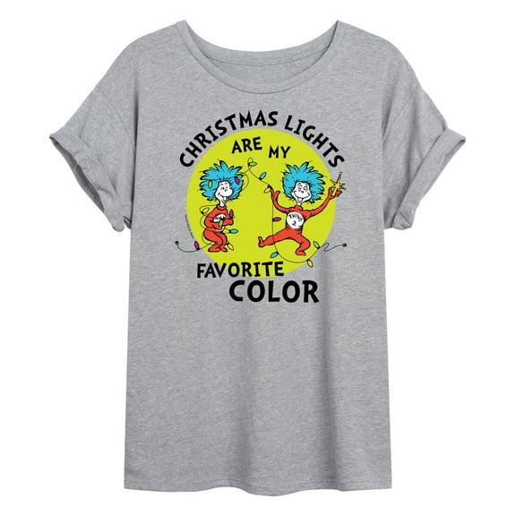 The Cat in the Hat - Christmas Lights Are My Favorite Color - Juniors Oversized Graphic T-Shirt