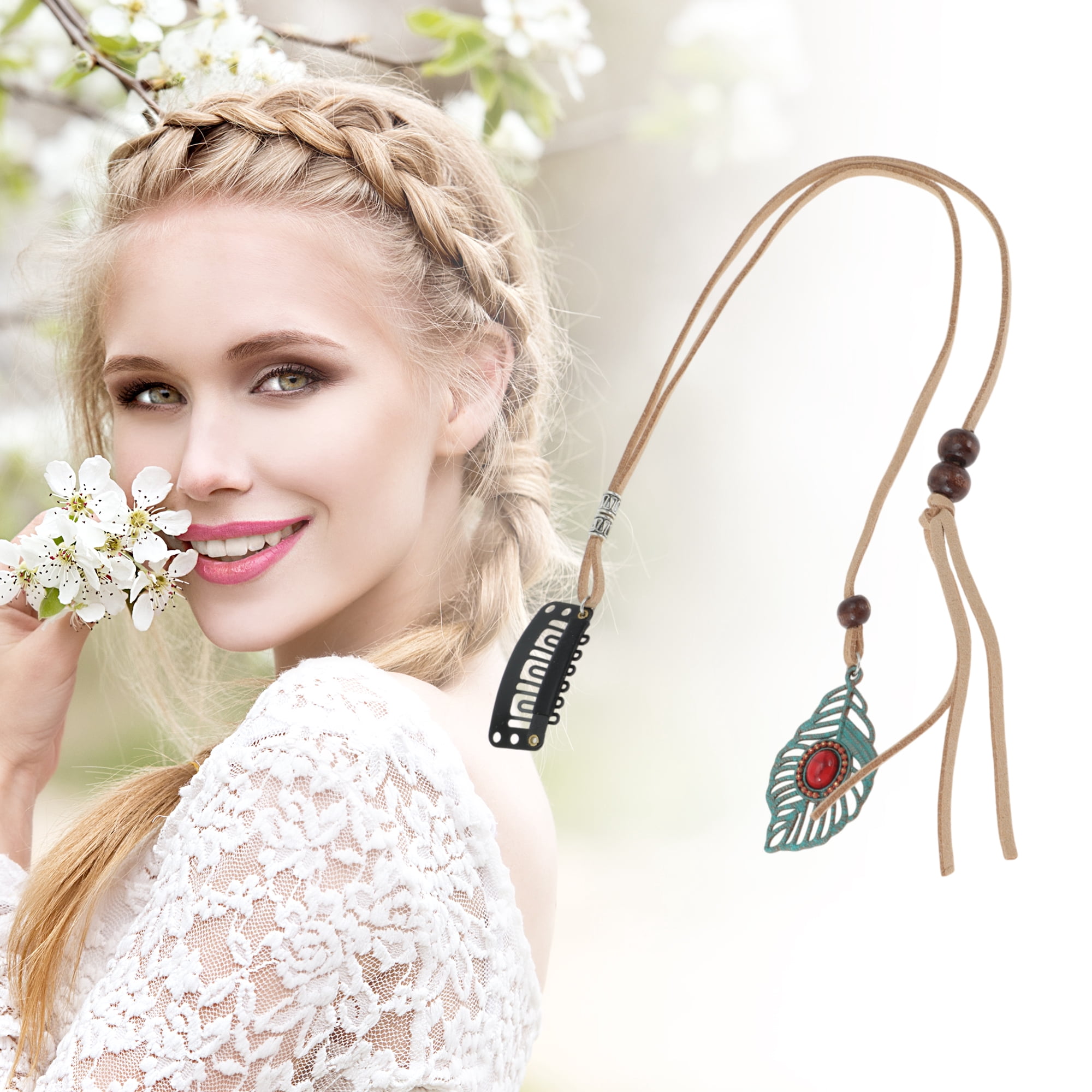 Unique Bargains Elegant Leaf Braided Hair Chain 1Pc Stylish Accessory Apricot 11.81"