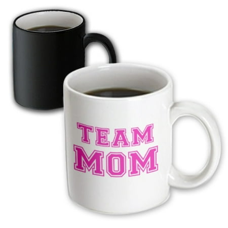 3dRose Team Mom - hot pink girly retro sporty or college sports font - gifts for moms good for mothers day, Magic Transforming Mug, 11oz