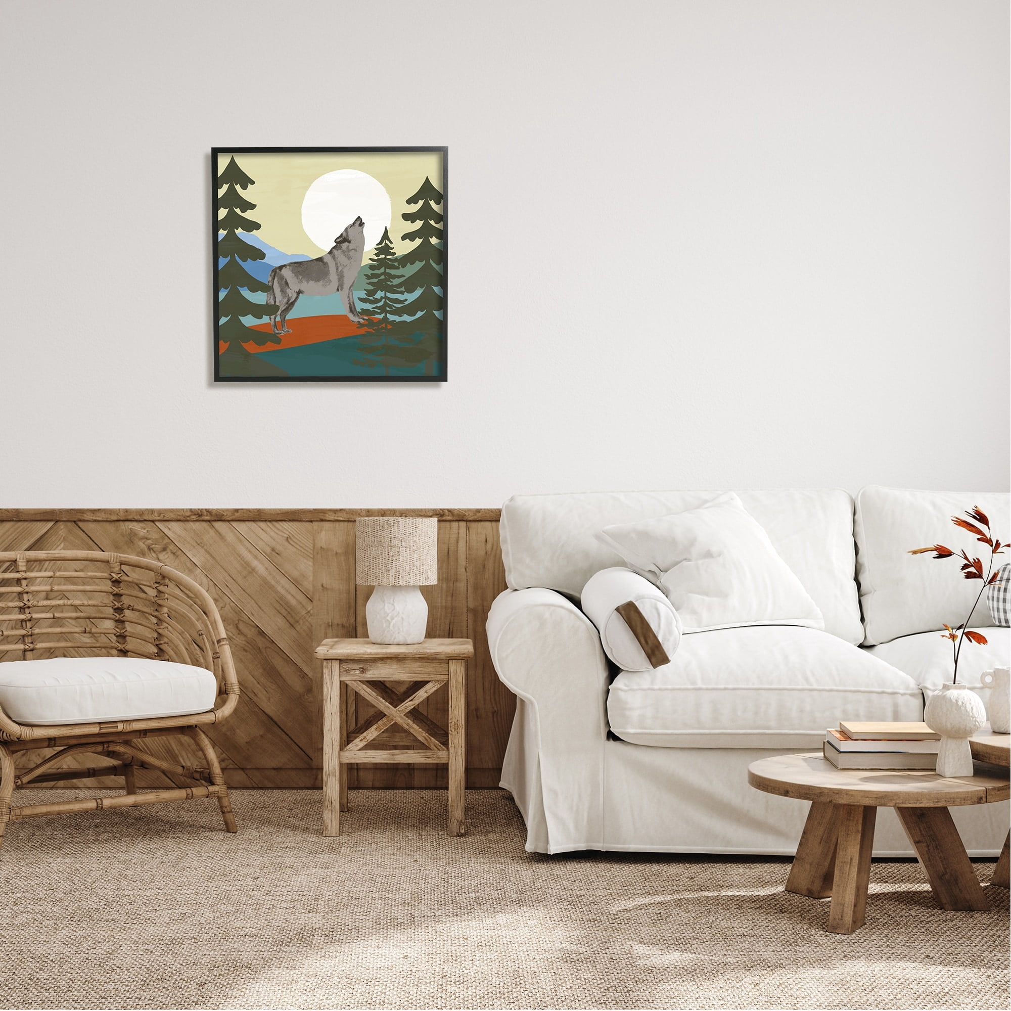 Stupell Industries Grey Wolf Howling Moon Woodlands Trees , 24 x 24, Design by Victoria Barnes