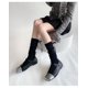 thumbnail image 2 of Nvzi 3 pares de calcetines casuales de tubo de algodón hasta la rodilla para mujer, calcetines largos hasta la rodilla de punto sólido, regalo para toda la temporada, elásticos, suaves (negros), 2 of 2