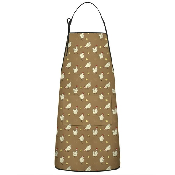Beige Chicken Pattern Apron-Garden Aprons for Women with Pockets-Cotton Linen Waterproof Kitchen Cooking Gardening Aprons Adjustable for Kitchen,Cooking,BBQ and Salon 33x27 Inch