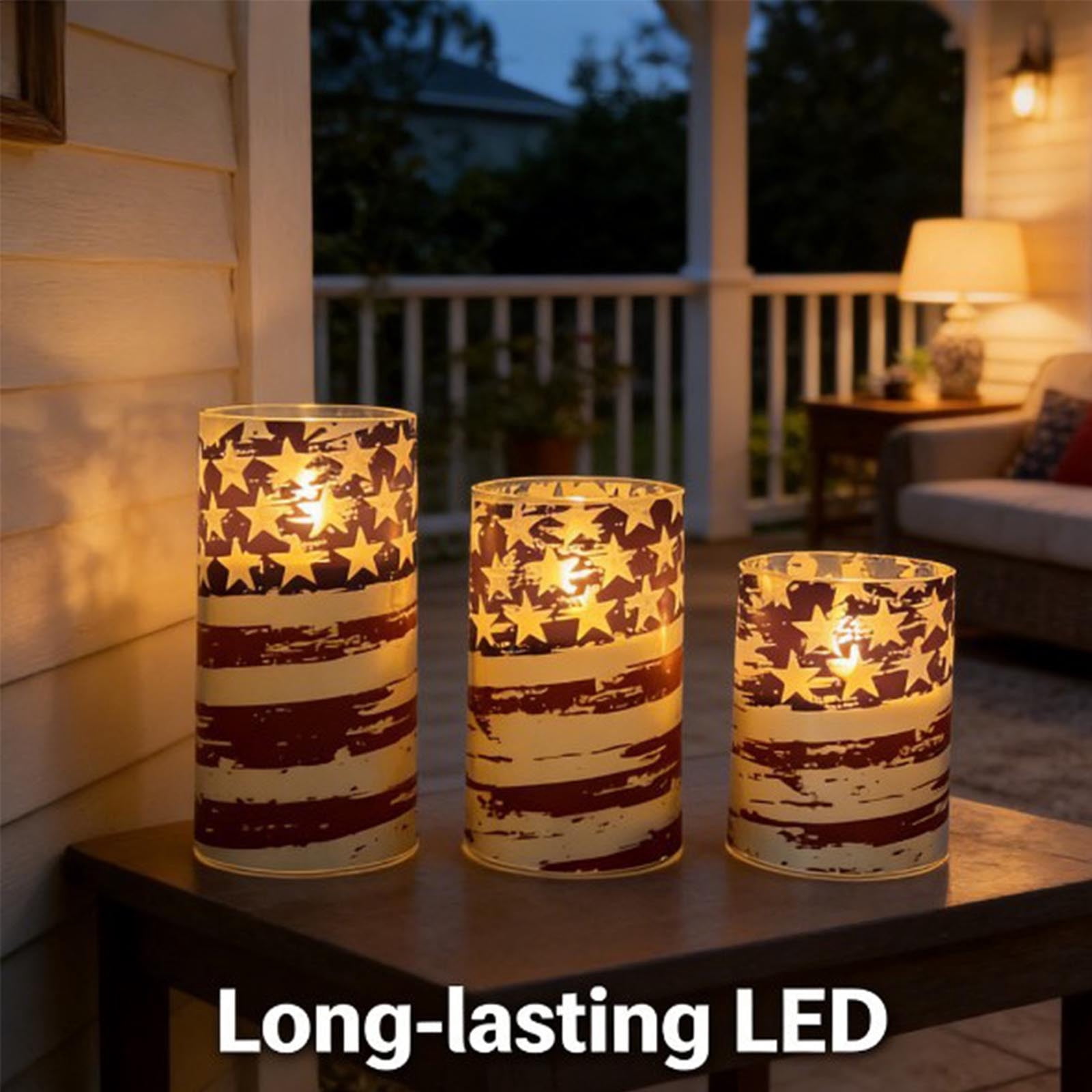 EWASWON Patriotic Flameless LED Candles Set of 3 Red White and Blue Battery Operated with Remote Control and Timer for Independence Day 4th of July Decor