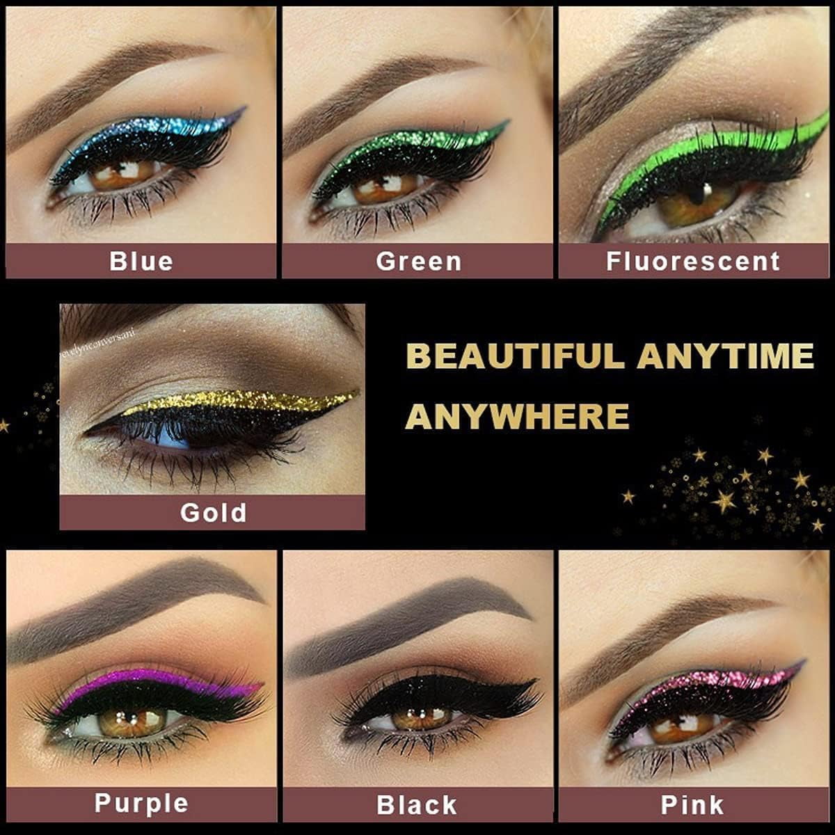 Eyeliner Stickers,Glitter Eyeliner Stickers 8 Pairs Eyelash Stickers Reusable Eyelid and Eyelash Stickers Makeup Stickers Waterproof