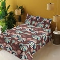 thumbnail image 2 of Ambesonne Tropical Fitted & Flat Sheet with Shams 4 Pcs Set, Simplified Exotic Flora, Calking, Pale Salmon Seafoam, 2 of 5