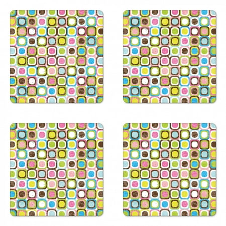 

Retro Coaster Set of 4 Abstract Grunge Background with Geometric Cubes Inner Circles Graphic Design Square Hardboard Gloss Coasters Standard Size Multicolor by Ambesonne