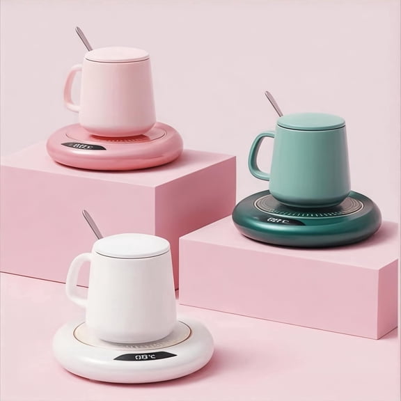 Rongyun White Mug Warmer for Desk, Fast Heating 3 Temp Settings Mug Warmer with Temperature Display and Auto Shut Off for Home Office Coffee, Tea, Milk