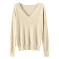thumbnail image 4 of HAPIMO Wool Sweater Women Fall Winter Warm Knitted Pullover V Neck Long Sleeve Sweater Basic Tops Loose Beige L, 4 of 4